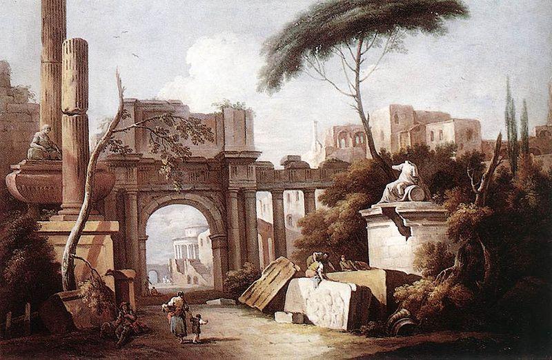 Giuseppe Zais Ancient Ruins with a Great Arch and a Column oil painting picture